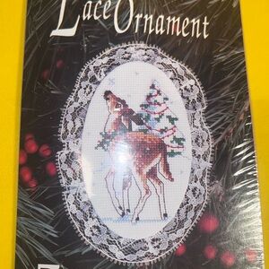 KIT Lace-Trimmed Holiday Reindeer Ornament CROSS STITCH Vintage DIY CRAFT new